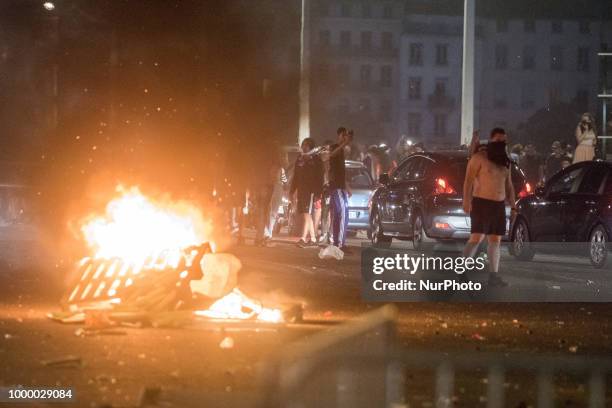 Broadcast of the final of the football world cup in Lyon, France, on July 15, 2018. Many clashes erupted a few minutes after the end of the match...