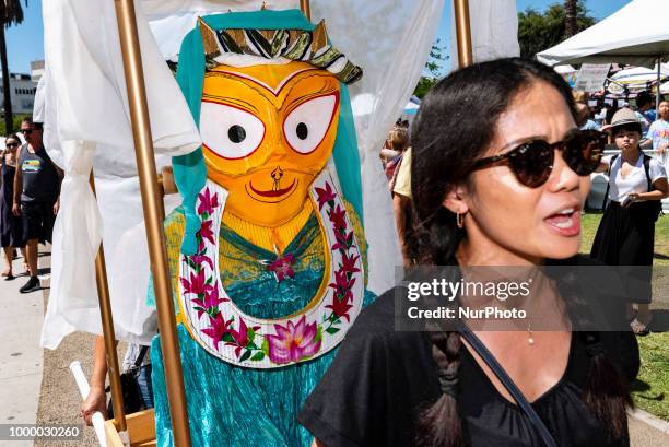 Members of the Indonesian-American community celebrate during the Lotus Festival in Los Angeles, California on July 14, 2018. The 38th annual Lotus...