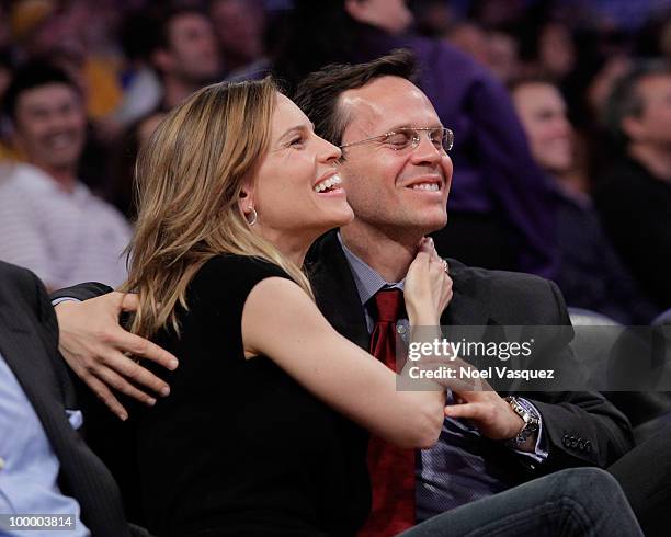 Hilary Swank and John Campisi attend Game Two of the Western Conference Finals between the Phoenix Suns and the Los Angeles Lakers during the 2010...