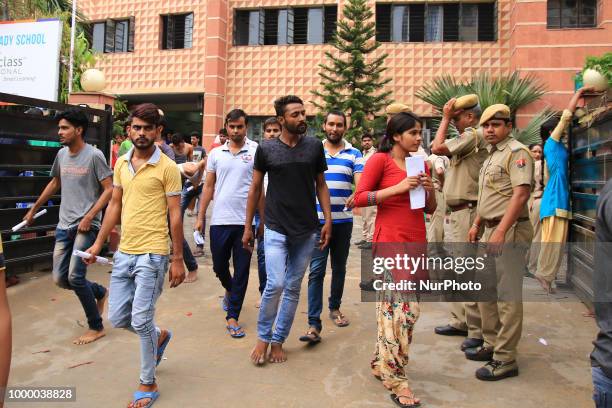 Students leaves after attend their paper of the Rajasthan Police Recruitment exam 2018 in Jaipur , Rajasthan,India on 14 July,2018.