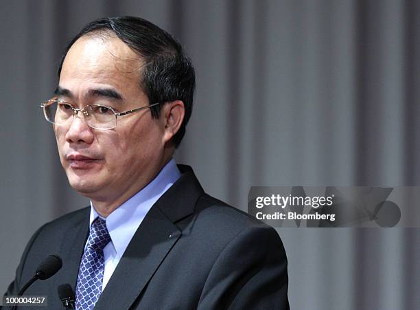 Nguyen Thien Nhan, deputy prime minister of Vietnam, delivers a keynote speech at the 16th International Conference on The Future of Asia in Tokyo,...