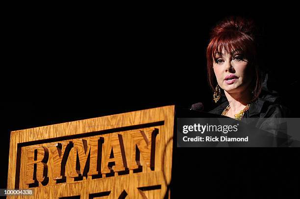 Recording Artist Naomi Judd addresses the audience during the "Music Saves Mountains" benefit concert at the Ryman Auditorium on May 19, 2010 in...