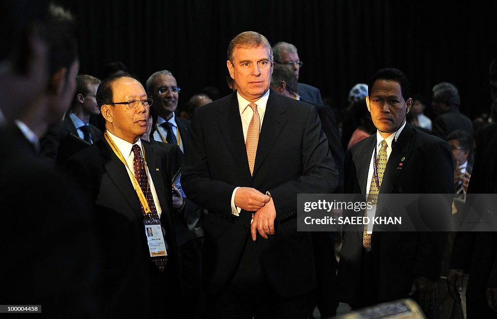 Britain's Prince Andrew arrives to addre