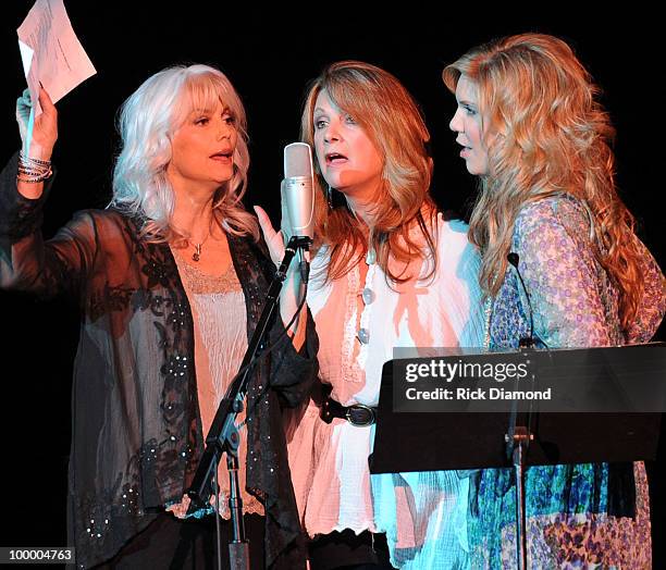 Recording Artists Emmylou Harris, Patty Loveless and Alison Krauss perform during the "Music Saves Mountains" benefit concert at the Ryman Auditorium...