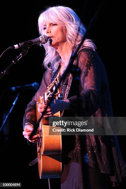 Singer/Songwriter Emmylou Harris performs during the "Music Saves Mountains" benefit concert at the Ryman Auditorium on May 19, 2010 in Nashville,...