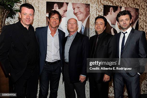 Writer Peter Morgan, actor Dennis Quaid, producer Frank Marshall, HBO's Len Amato and actor Michael Sheen arrive at the Los Angeles premiere of HBO...