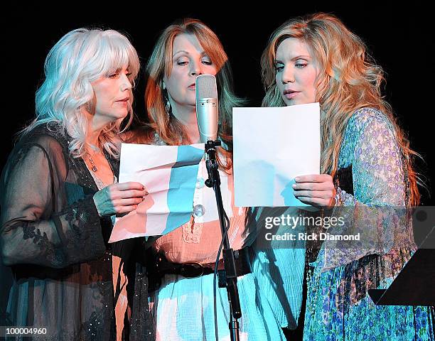 Recording Artists Emmylou Harris, Patty Loveless and Alison Krauss perform during the "Music Saves Mountains" benefit concert at the Ryman Auditorium...