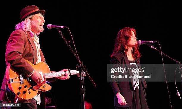 Singers/Songwriters Buddy Miller and Patty Griffin perform during the "Music Saves Mountains" benefit concert at the Ryman Auditorium on May 19, 2010...