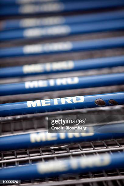 Shopping carts seen at a Metro AG supermarket in Shanghai, China, on Wednesday, May 19, 2010. Metro AG, Germany's largest retailer, plans to add 100...