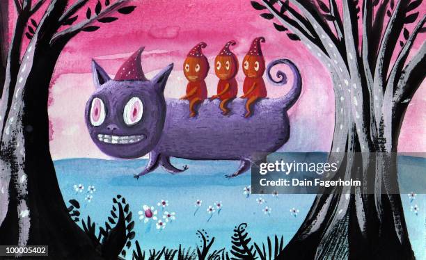 halloween cat ride - pumpkins in a row stock illustrations