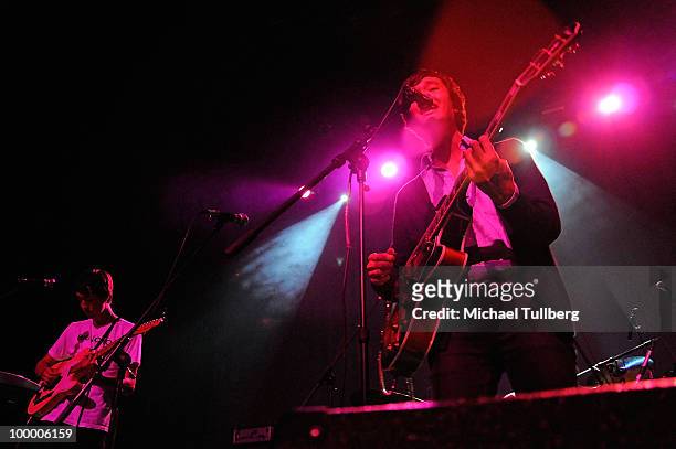 Guitarist Jonathan Chu and singer/guitarist Christopher Chu performs with their group The Morning Benders at the Henry Fonda Theater on May 19, 2010...