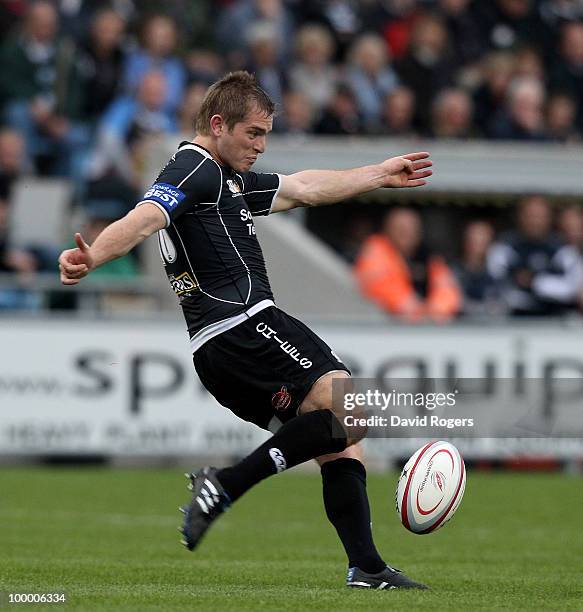 Gareth Steenson of Exeter kicks the ball upfield during the Championship playoff final match, 1st leg between Exeter Chiefs and Bristol at Sandy Park...