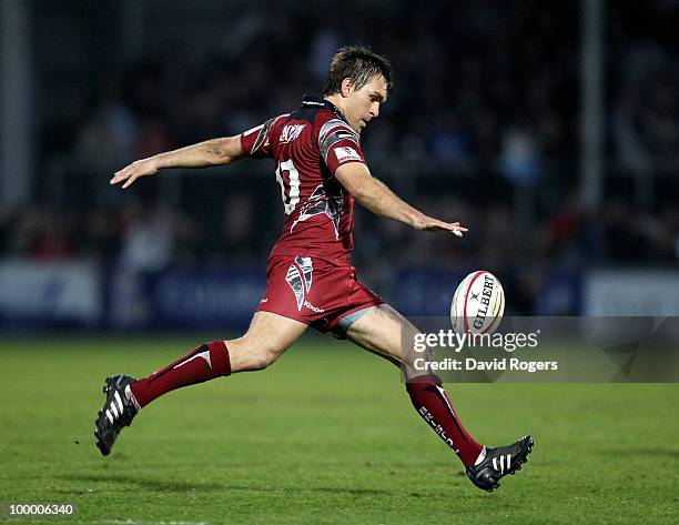 Adrian Jarvis of Bristol kicks the ball upfield during the Championship playoff final match, 1st leg between Exeter Chiefs and Bristol at Sandy Park...