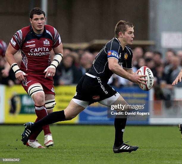 Gareth Steenson of Exeter moves away with the ball during the Championship playoff final match, 1st leg between Exeter Chiefs and Bristol at Sandy...