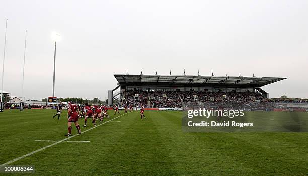 General action during the Championship playoff final match, 1st leg between Exeter Chiefs and Bristol at Sandy Park on May 19, 2010 in Exeter,...