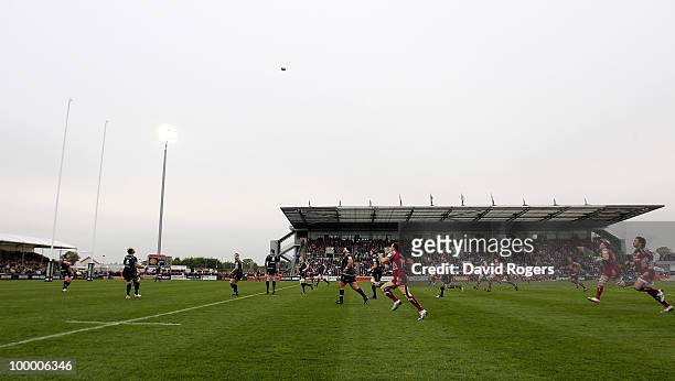 General action during the Championship playoff final match, 1st leg between Exeter Chiefs and Bristol at Sandy Park on May 19, 2010 in Exeter,...