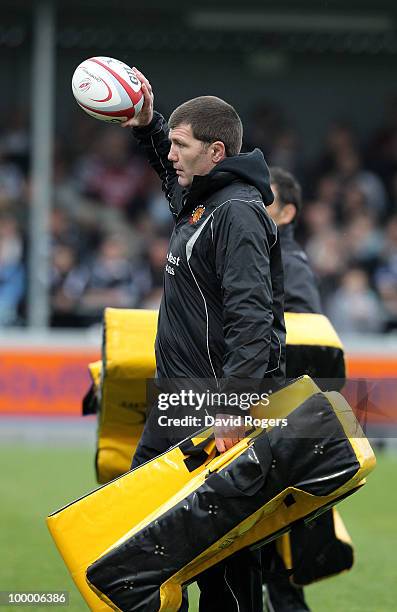 Rob Baxter, the Exeter Chiefs coach looks on during the Championship playoff final match, 1st leg between Exeter Chiefs and Bristol at Sandy Park on...