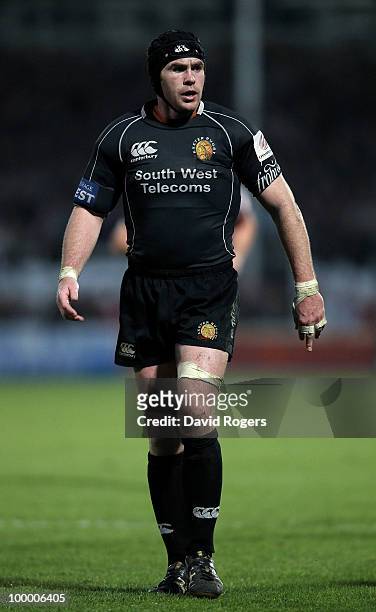 Richard Baxter of Exeter looks on during the Championship playoff final match, 1st leg between Exeter Chiefs and Bristol at Sandy Park on May 19,...