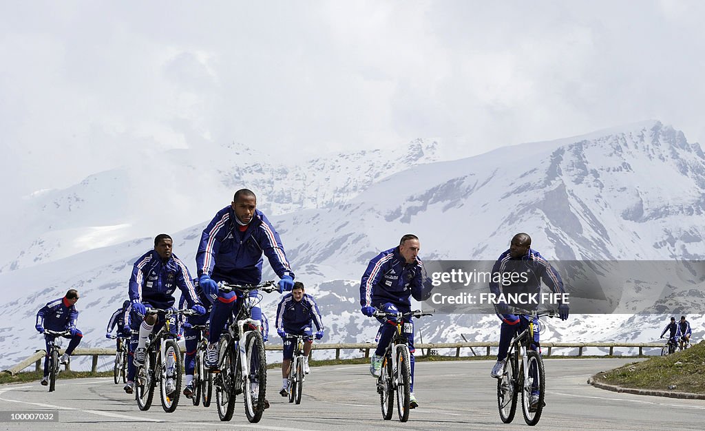 French football team members cycle durin