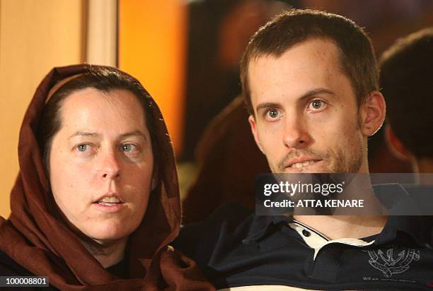 Detained US hiker Shane Bauer sits with his mother during their first meeting since his arrest, in the Iranian capital Tehran on May 20, 2010. The...