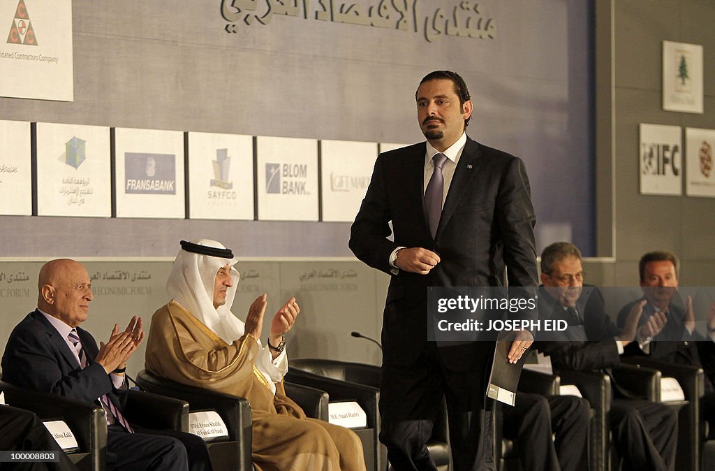 Lebanese Prime Minister Saad Hariri walk