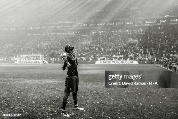 Paul Pogba of France celebrates with the World Cup Trophy following his side victory in the 2018 FIFA World Cup Russia Final between France and...