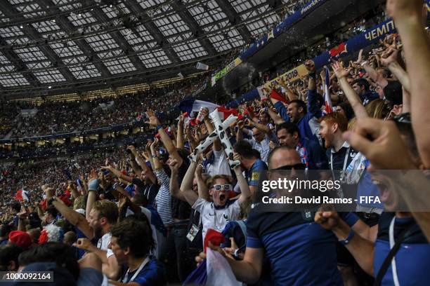 France fans celebrate after Paul Pogba scored his team's third goal in the 2018 FIFA World Cup Russia Final between France and Croatia at Luzhniki...
