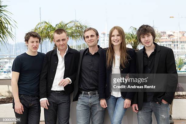Actors Arthur Mazet, Jules Pelissier, director Fabrice Gobert,actress Ana Girardot and actor Laurent Delbecque attend the "Lights Out" Photocall at...