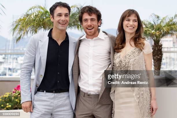 Actors Raoul Bova, Elio Germano and Stefania Montorsi attend the "Our Life" Photocall at the Palais des Festivals during the 63rd Annual Cannes Film...