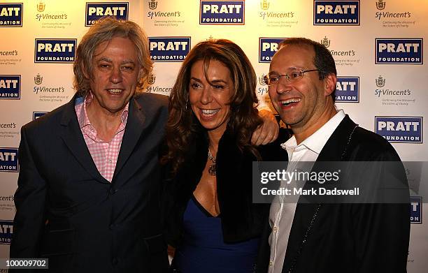 Sir Bob Geldof is greeted by Heloise and Alex Waislitz at the Pratt Foundation's "An Intimate Evening with Sir Bob Geldof" in support of St Vincent's...