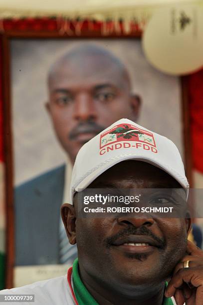 Burundian President Pierre Nkurunziza smiles during an interview with AFP journalists in Rugombo as he rests during a political rally in the north...