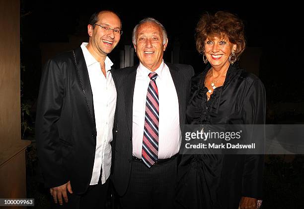 Alex Waislitz greets Frank Costa OAM and his wife Shirley at the Pratt Foundation's "An Intimate Evening with Sir Bob Geldof" in support of St...