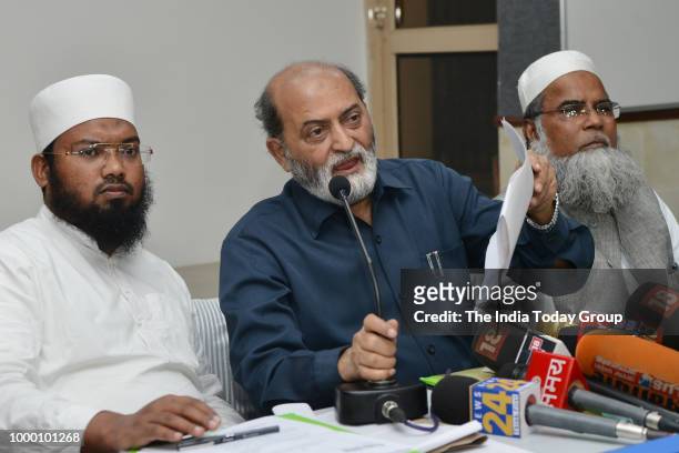 All India Muslim Personal Law Board Secretary Zafaryab Jilani addresses a press conference in New Delhi.