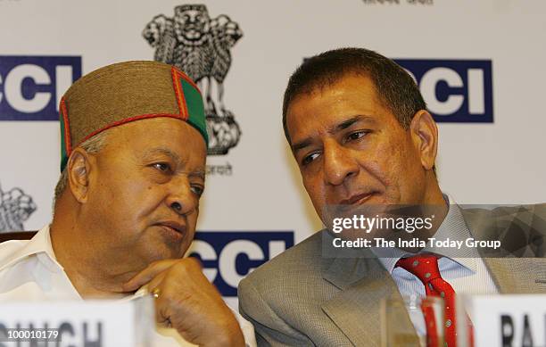 Rajan Bharti Mittal president of FICCI and Virbhadra Singh Union Minister of Steel during the conference on Challenges for Indian Steel Industry in...