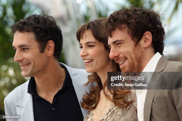 Actors Raoul Bova, Elio Germano and Stefania Montorsi attend the "Our Life" Photocall at the Palais des Festivals during the 63rd Annual Cannes Film...