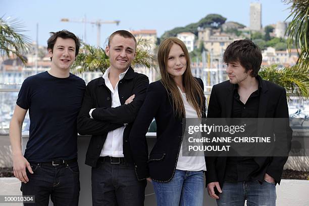 French actor Arthur Mazet, French actor Jules Pelissier, French actress Ana Girardot and French actor Laurent Delbecque pose during the photocall...