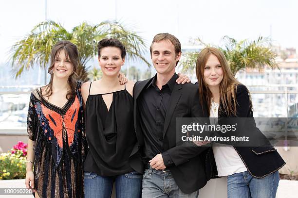 Actresses Audrey Bastien,Selma El Moussi, director Fabrice Gobert and actress Ana Girardot attend the "Lights Out" Photocall at the Palais des...