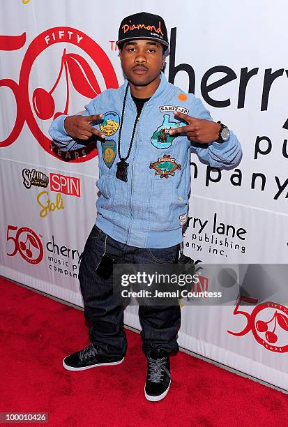Rapper Dijon "Mann" Thames poses on the red carpet at the Cherry Lane Music Publishing's 50th Anniversary celebration at Brooklyn Bowl in Brooklyn on...
