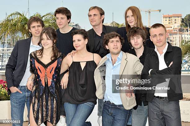 Actors Yvan Tassin,Arthur Mazet director Fabrice Gobert with actress Ana Girardot, actresses Audrey Bastien, Selma El Moussi with actors Esteben...