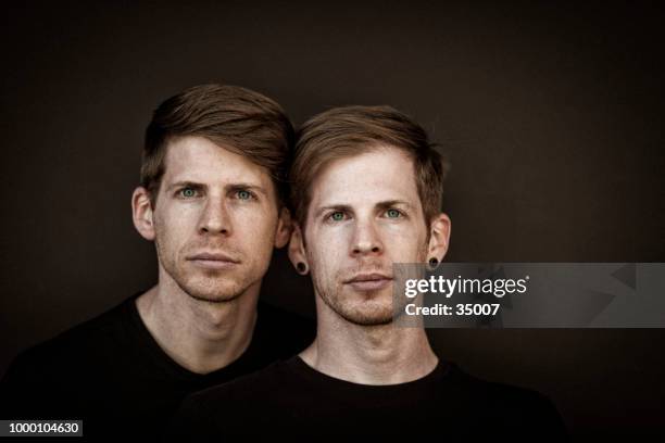 portret van tweeling broers - adult twins stockfoto's en -beelden