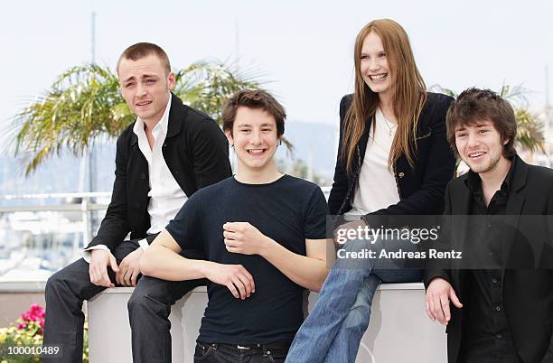 Actors Jules Pelissier,Arthur Mazet, actress Ana Girardot and actor Laurent Delbecque attend the "Lights Out" Photocall at the Palais des Festivals...