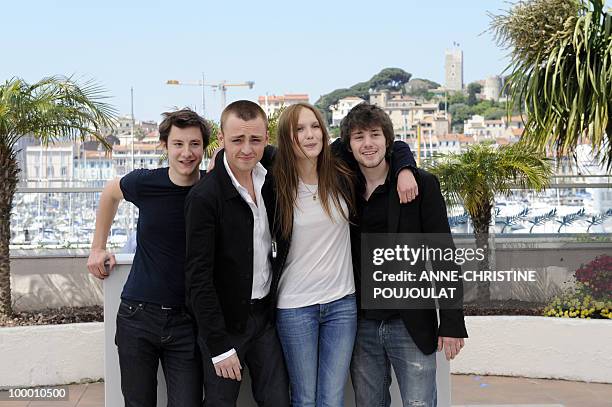 French actor Arthur Mazet, French actor Jules Pelissier, French actress Ana Girardot and French actor Laurent Delbecque pose during the photocall...