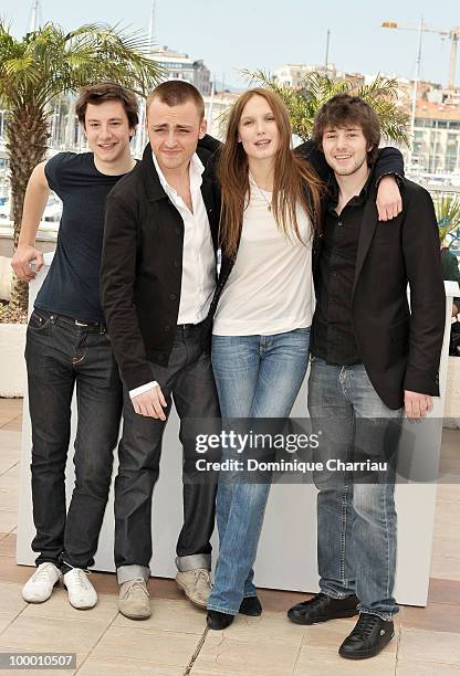 Actors Arthur Mazet, Jules Pelissier, actress Ana Girardot and actor Laurent Delbecque attend the 'Lights Out' Photo Call held at the Palais des...