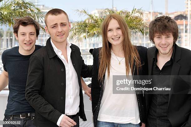 Actors Arthur Mazet, Jules Pelissier, actress Ana Girardot and actor Laurent Delbecque attend the 'Lights Out' Photo Call held at the Palais des...