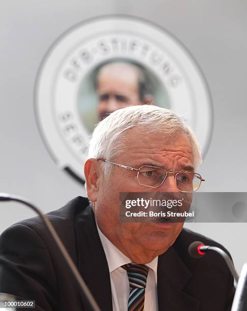 Karl Rothmund, vice president of the German Football Association and head of the Sepp-Herberger-Stiftung attends a press conference during the �Day...