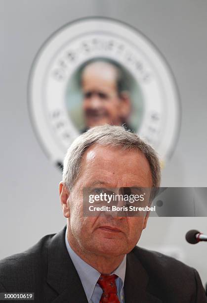 Friedhelm Julius Beucher, president of the German National Paralympic Committee attends a press conference during the �Day of Blind Football' at the...