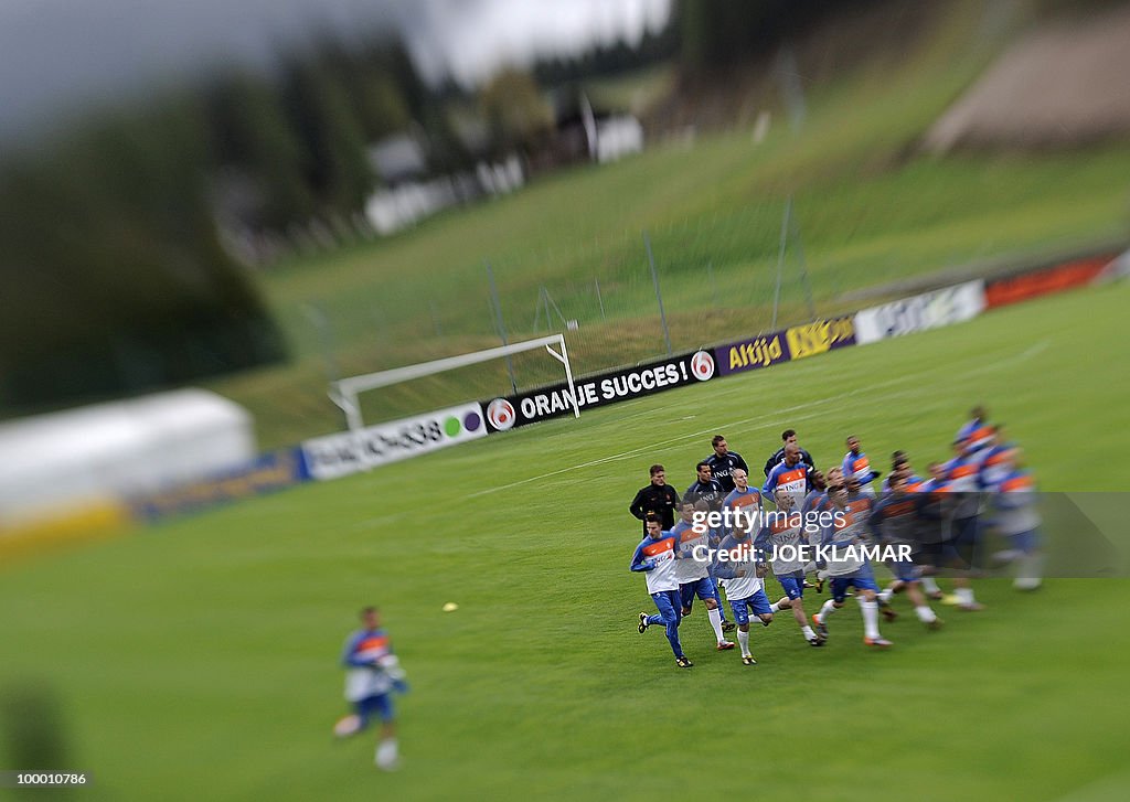 Players warm up during the first Netherl