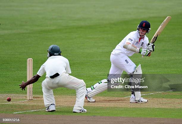 Steven Davies of England Lions in action batting during day two of the match between England Lions and Bangladesh at The County Ground on May 20,...