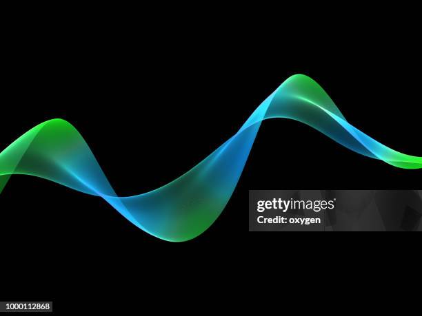 abstract green blue wave on black background - air flow stock-fotos und bilder