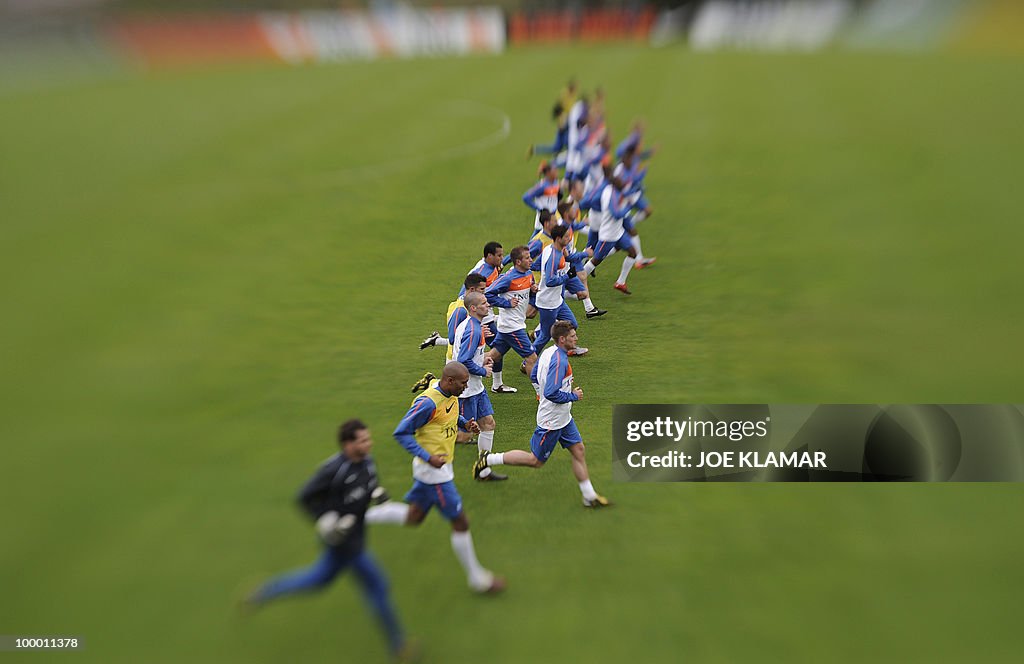 Players warm up during the first Netherl